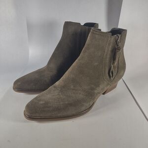 Cole Haan Hadlyn Ankle Zipper Boots Dark Green Suede Leather 8.5